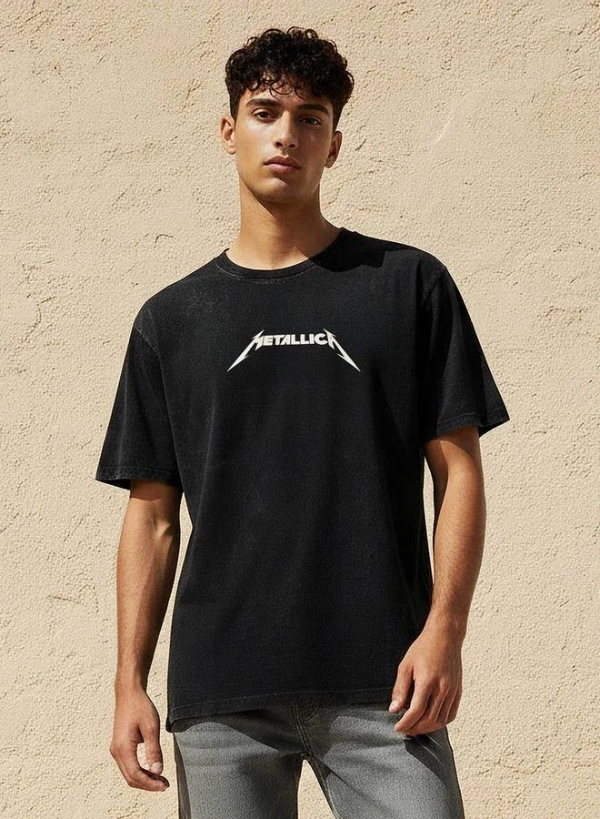 Men Relaxed Fit Crew Neck Short Sleeve Metallica Print T-shirt